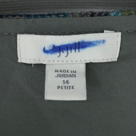 J Jill Skirt Petites 14P Green Blue Plaid Wool Blend Faux Wrap Lined Fringes - Picture 3 of 10